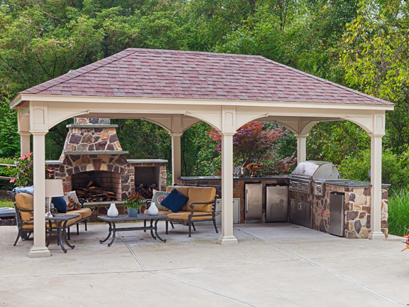 Vinyl pergola with 10 inch columns in ivory color