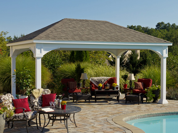 Vinyl pergola with 10 inch columns in ivory color