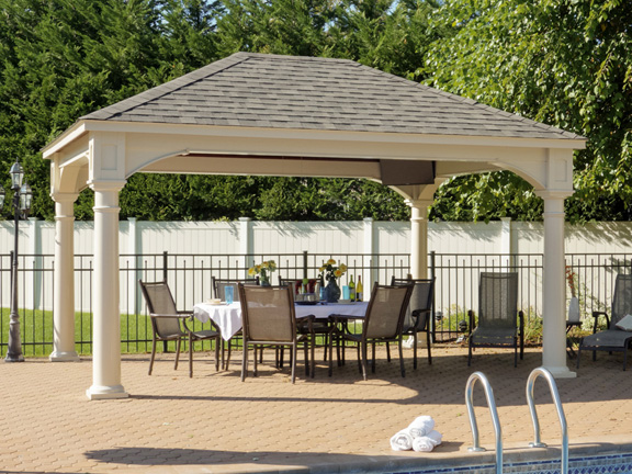 Vinyl pergola with 10 inch columns in ivory color