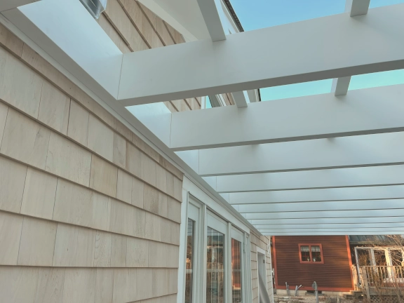 Simply attached fiberglass pergola